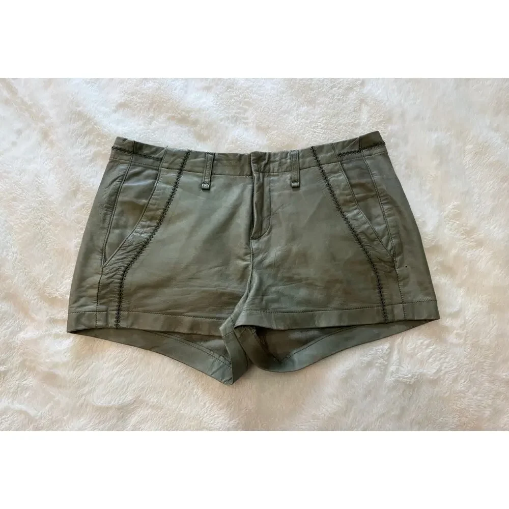 Rag & Bone Olive Green Lambs Leather Shorts - Picture 1 of 8